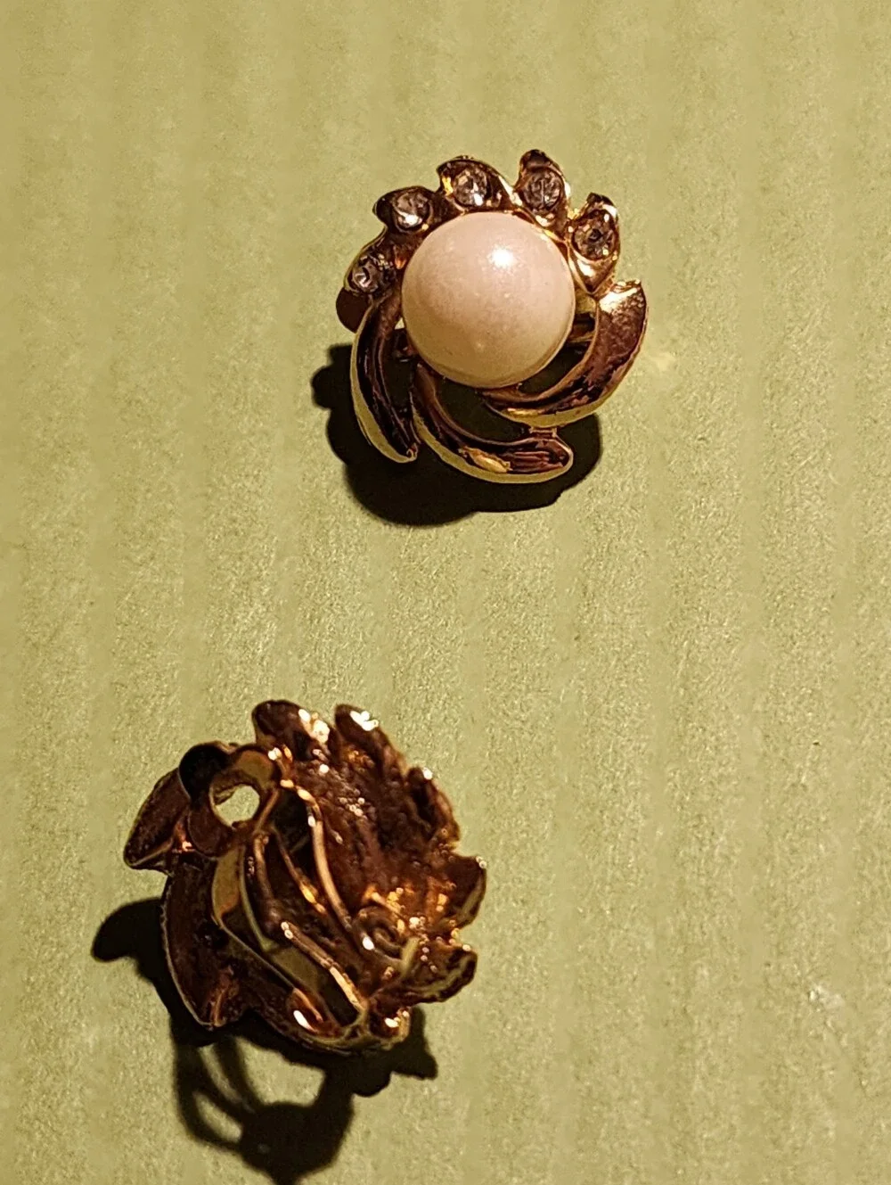 Vintage Style Faux Pearl Rhinestone Gold Tone Clip-On Statement Earrings